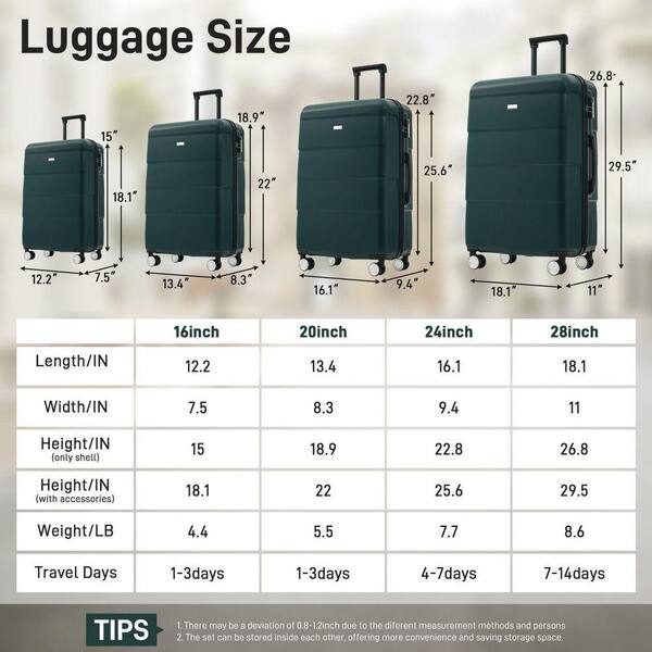 INNOBULE 6 Pieces Luggage Set Dark Green ABS Plastic Hardside w