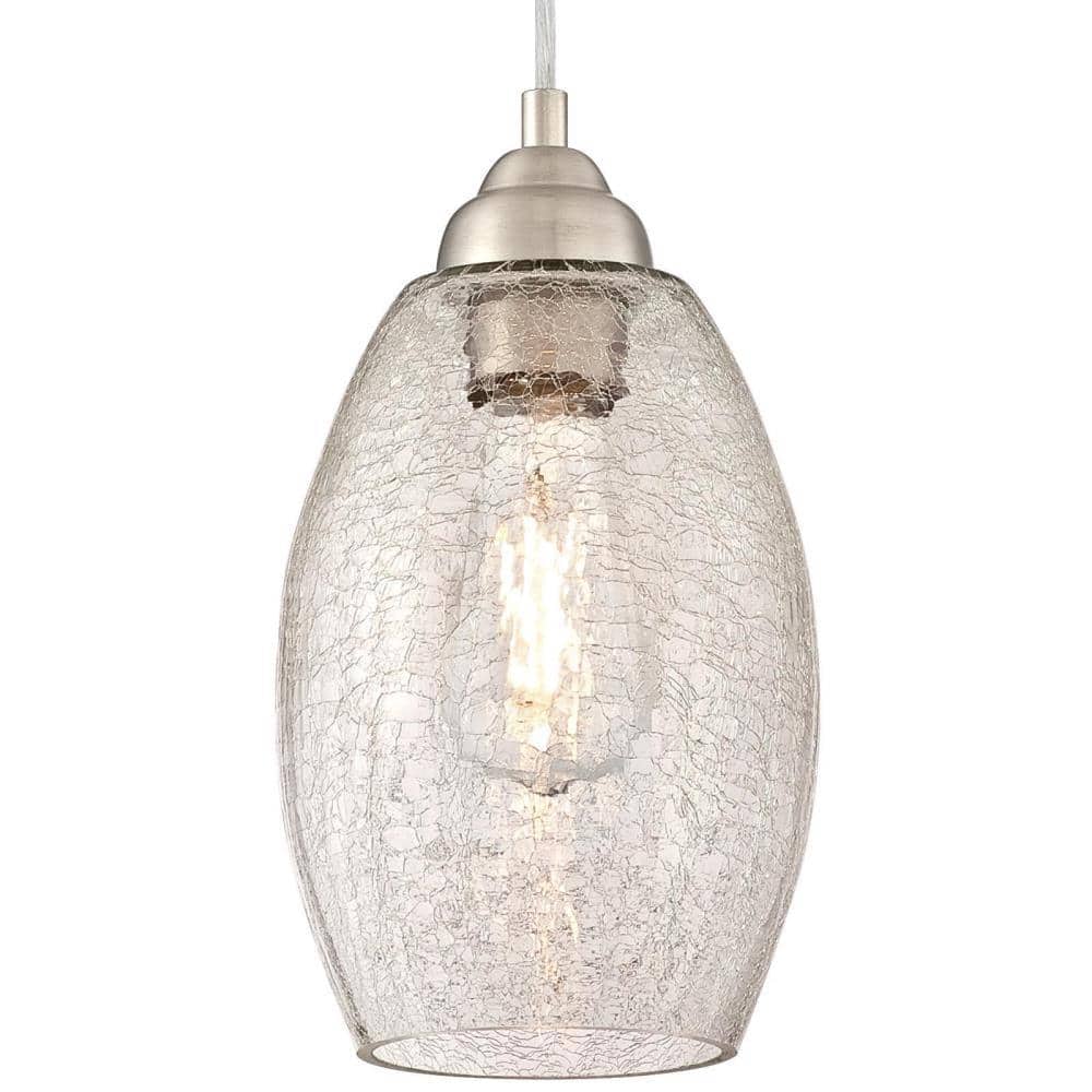 Elegant Mini Pendant with Brushed Nickel Finish and Clear Crackle Glass