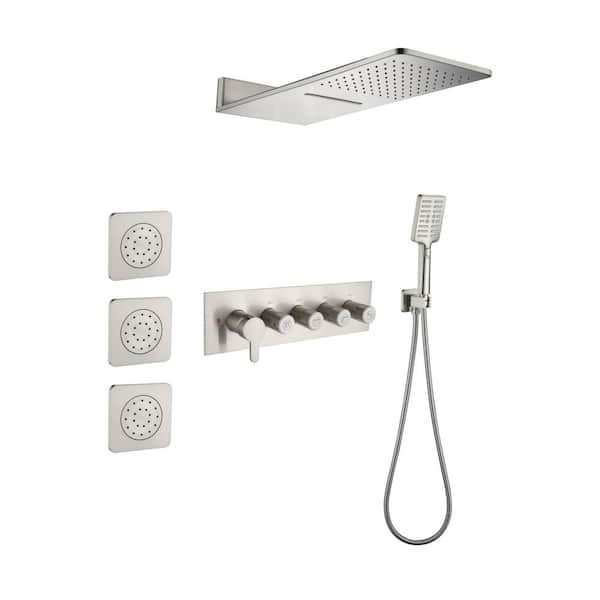 Tahanbath 3-Spray Wall Mounted Handheld Shower Head 0 in.2.5 GPM in Brushed Nickel