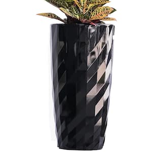 30 in. H Black Plastic Self Watering Indoor Outdoor Diamond-Look Round Planter Pot, Tall Decorative Gardening