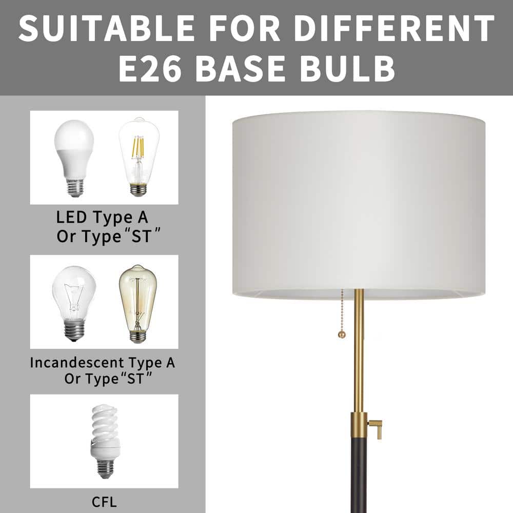 64.5" Adjustable Black Metal Floor Lamp with White Drum Shade