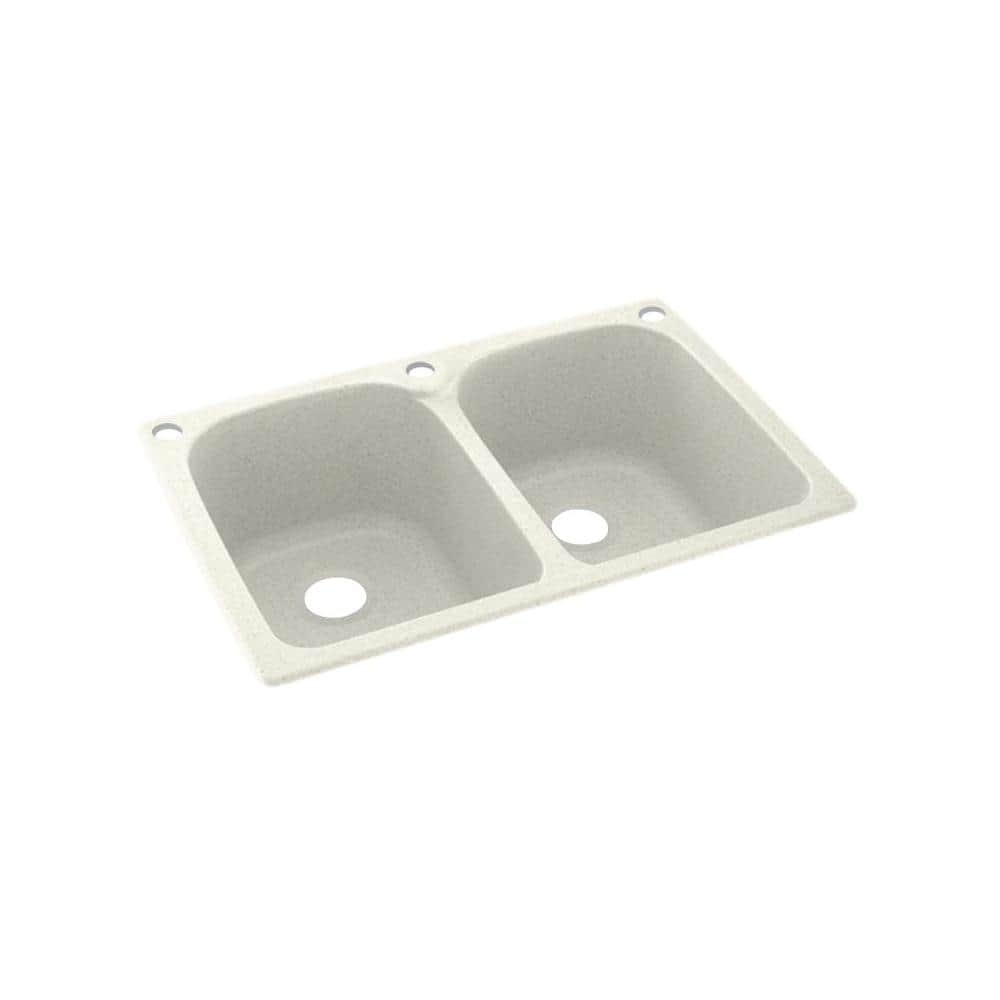 Dual-Mount Solid Surface 33 in. x 22 in. 3-Hole 50/50 Double Bowl Kitchen Sink in Bisque price history on PriceWatchPro