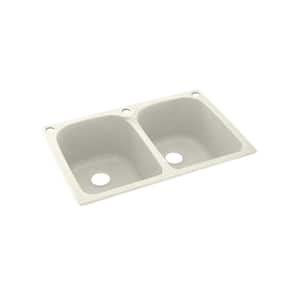 Dual-Mount Solid Surface 33 in. x 22 in. 3-Hole 50/50 Double Bowl Kitchen Sink in Bisque