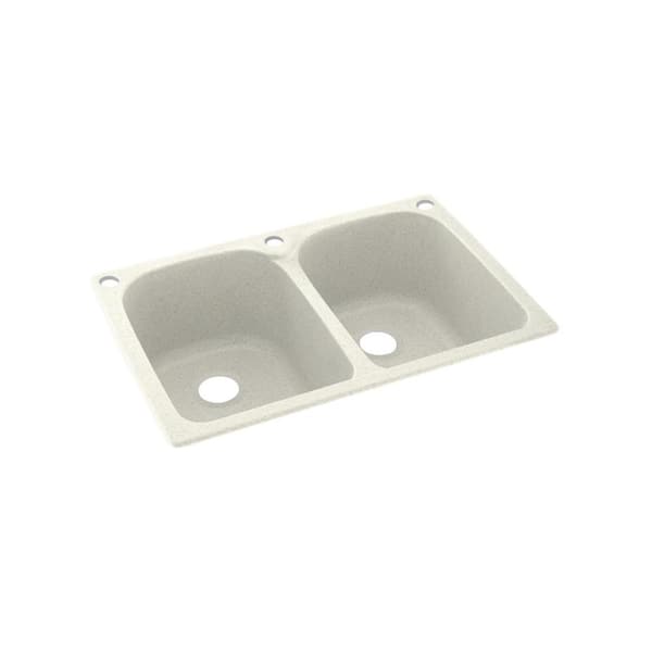 Swan Dual-Mount Solid Surface 33 in. x 22 in. 3-Hole 50/50 Double Bowl Kitchen Sink in Bisque