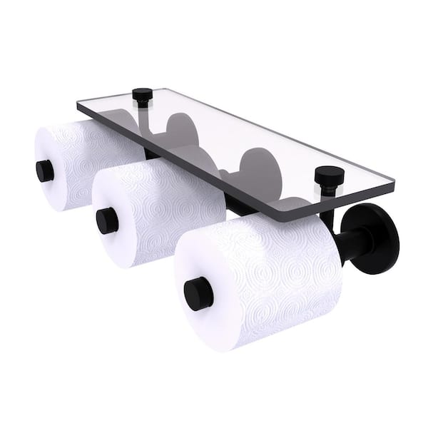 Allied Brass Prestige Skyline Collection Wall Mounted Toilet Paper Holder in Matte with Glass Shelf