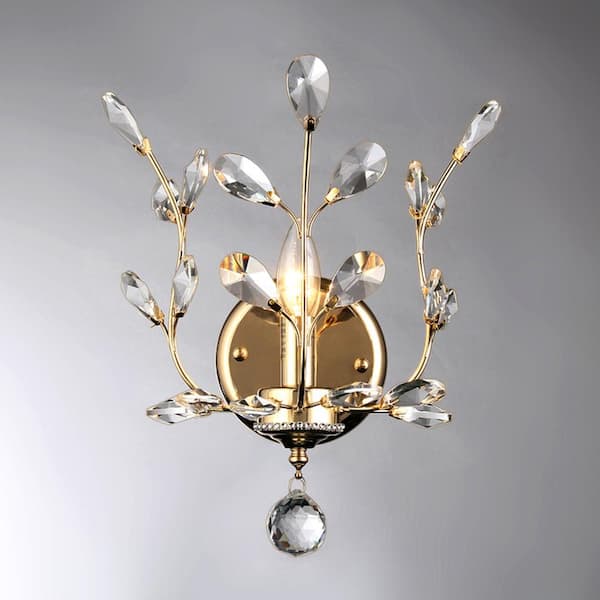 Warehouse of Tiffany Ollie Gold Indoor 10 in. Crystal Wall Lamp