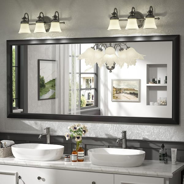 Apmir 72 in. W x 32 in. H Rectangular Aluminum Alloy Framed and Tempered Glass Wall Bathroom Vanity Mirror in Matte Black