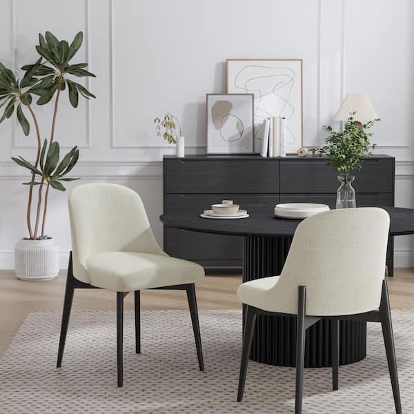 Upholstered Modern Dining Chairs with Black Legs (Set of 2)