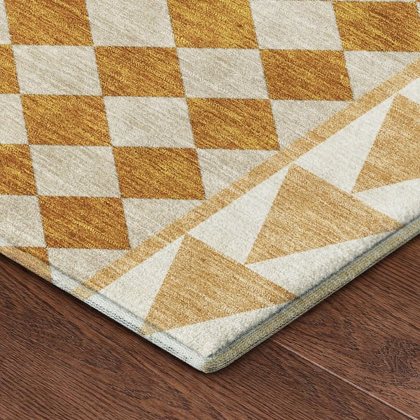 Mayfield Premium Machine Washable Abstract AMF2522 Copper 2 ft. x 7 ft. Runner Rug