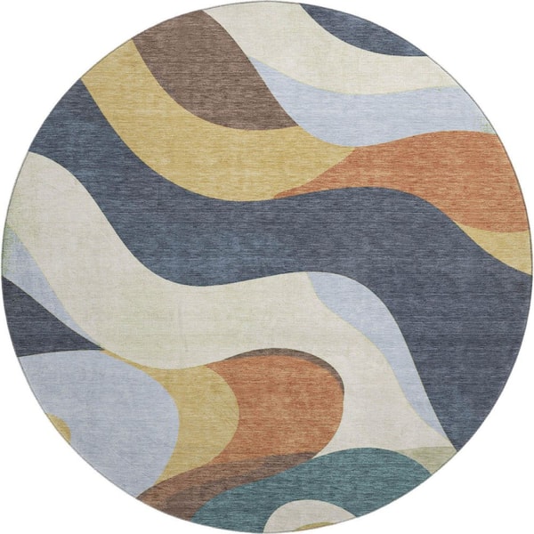 Mayfield Premium Machine Washable Abstract AMF2186 Gold 8 ft. x 8 ft. Round Rug