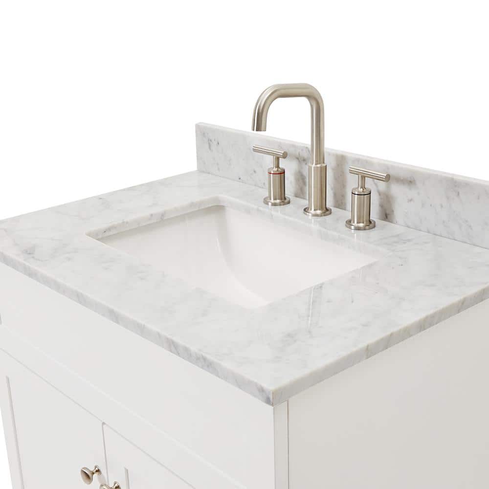 White Carrara Marble Top Freestanding Single Basin Vanity