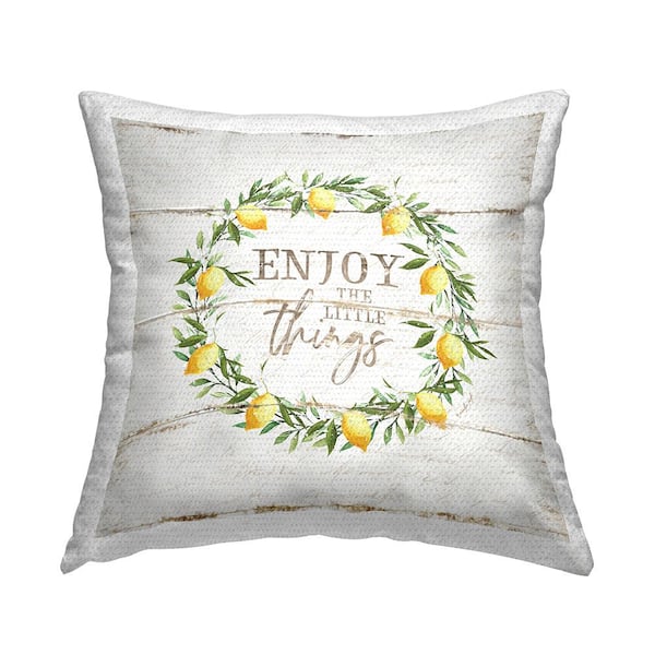 Enjoy Little Things Rustic Country Lemon Wreath Beige Square Outdoor Throw Pillow