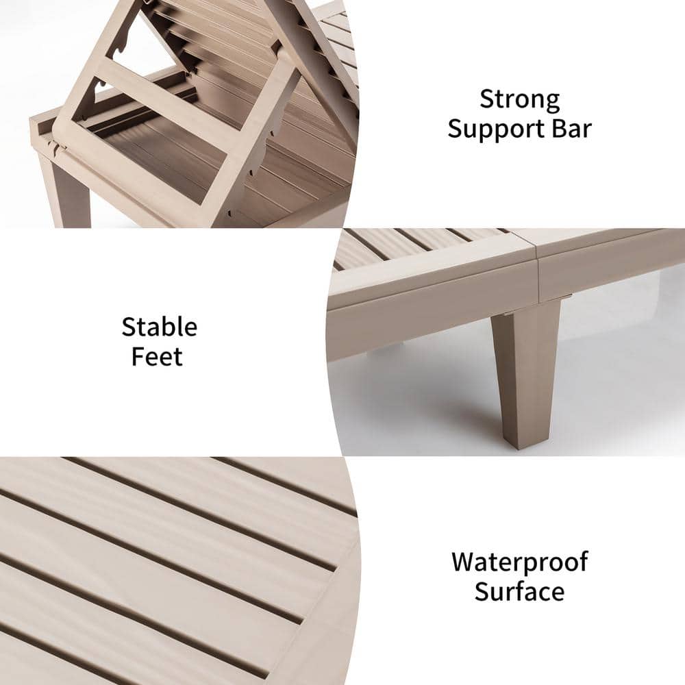 Brown Adjustable Plastic Patio Chaise Lounge Chair