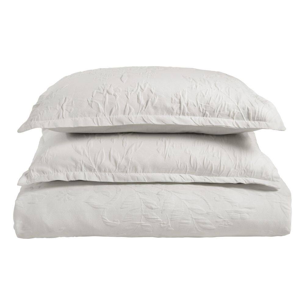 Rowland White Twin Cotton Floral Matelassé Duvet Cover Set