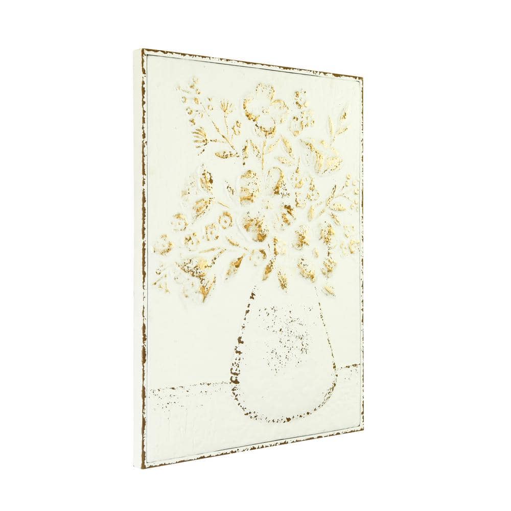 Rustic Charm Embossed Metal Floral Vase Wall Art, 24"x19"