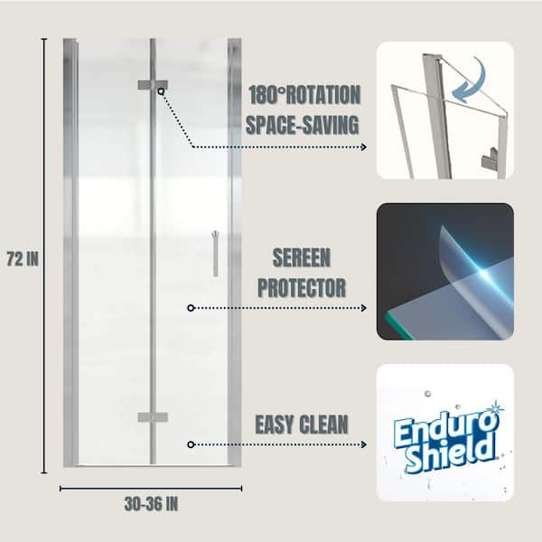 30 to 31 - 1/4 in. W x 72 in. H Bi-Fold Frameless Shower Doors in Chrome with Clear Glass