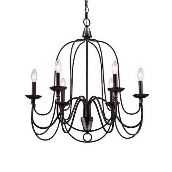 CLAXY 6-Light Black No Decorative Accents Shaded Circle Chandelier for Dining Room;Foyer with No Bulbs Included