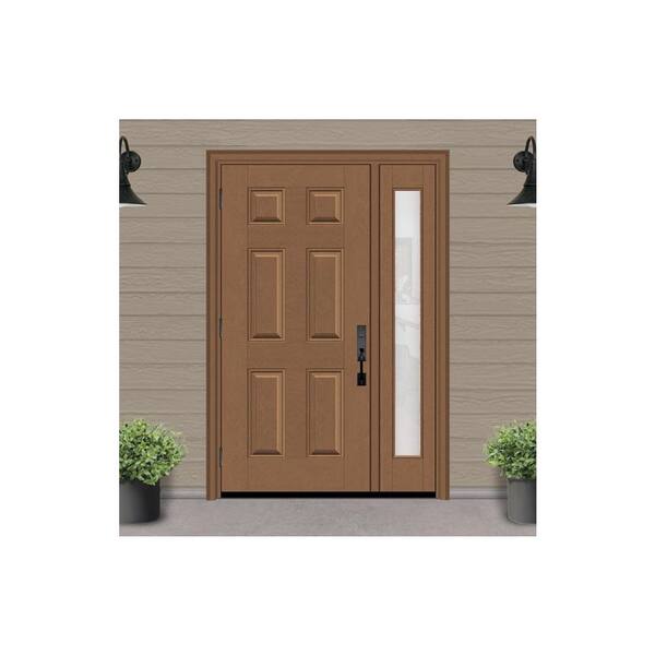 Regency 51 in. x 80 in. 6 Panel RHOS AutumnWheat Stain Mahogany Fiberglass Prehung Front Door w/Obscure12in. SL 4-9/16
