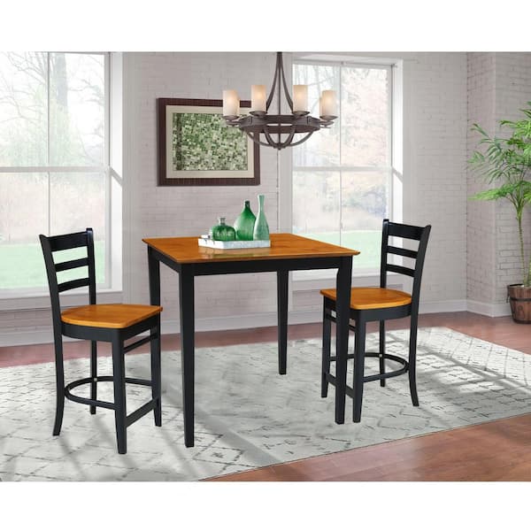 International Concepts 3 PC Set - Cherry/Black Solid Wood 36 in. Square Table with 2 Side Stools