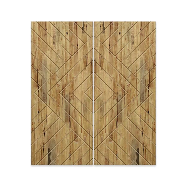 84 in. x 96 in. Hollow Core Weather Oak Stained Pine Wood Interior Double Sliding Closet Doors