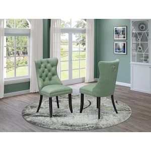 Sand Blasted Black, Parson Chairs - Willow Green Faux Leather Upholstered Dining Chairs, Set of 2