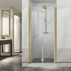 34-35.5 in.W x 72 in.H Bi-Fold Frameless Shower Door with 1/4 in Clear SGCC Tempered Glass and Brushed Gold Finish