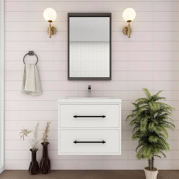 Victoria 24 in. W x 20 in. D x 22 in. H Single Sink Floating Bath Vanity in Gloss White with White Acrylic Top