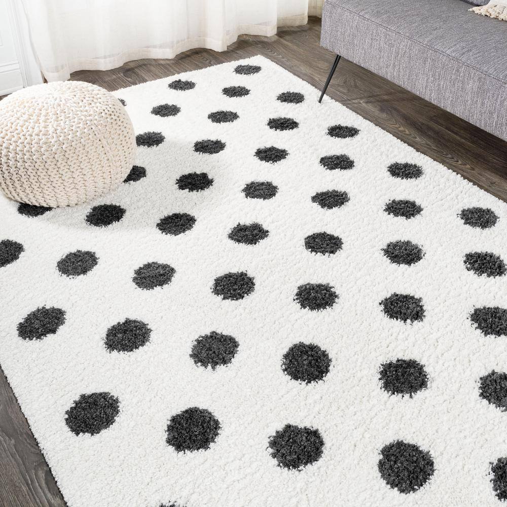 Easy-Care Charcoal and Ivory Polka Dot Shag Rug 3'x5'