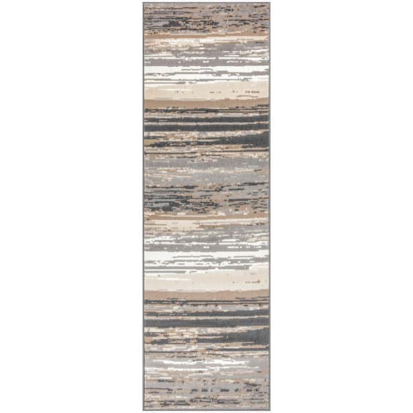 Nourison Jubilant Grey Beige 2 ft. x 7 ft. Abstract Contemporary Runner Area Rug