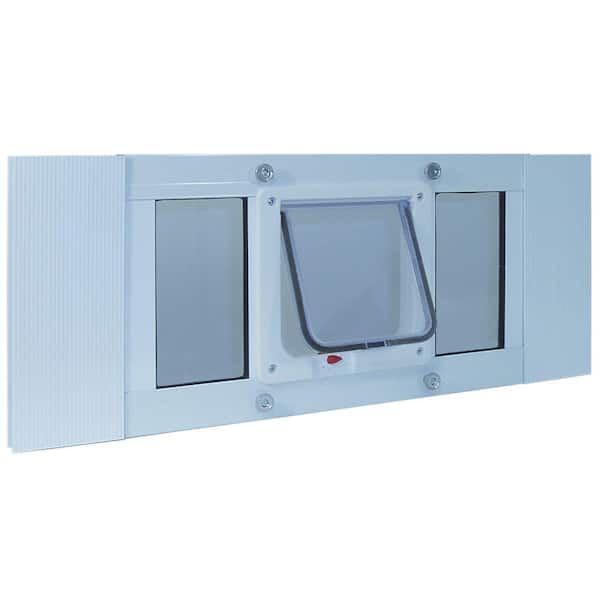 Ideal Pet Products 6.25 in. x 6.25 in. Small White Cat Flap Pet Door Insert for 33 in. to 38 in. Wide Aluminum Sash Window