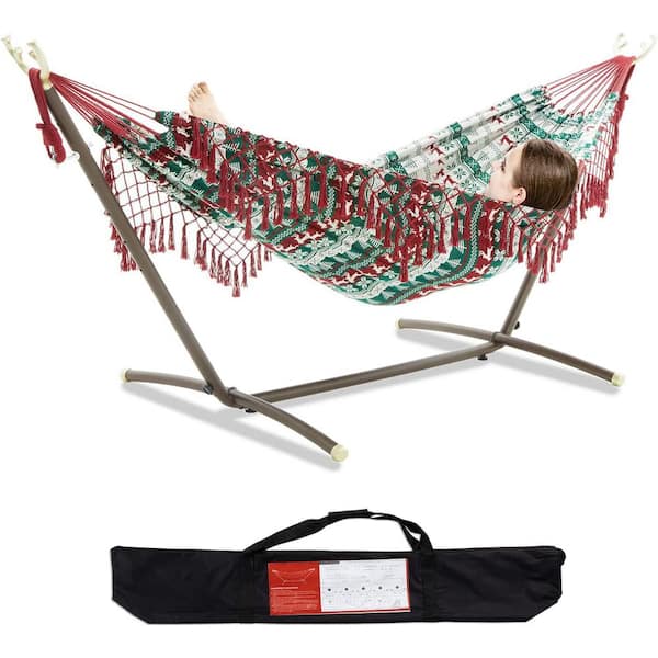 Unbranded 9 ft. Quilted Reversible Hammock, Capacity 2 People Standing Hammocks and Portable Carrying Bag ( Christmas Elk )