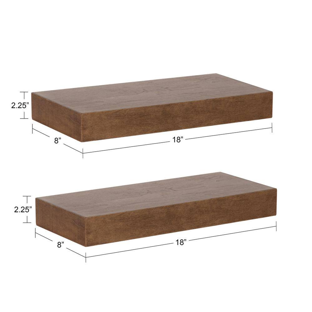 Rustic Brown Wood Floating Wall Shelves Set of 2