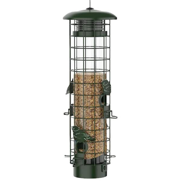 Green Metal Squirrel Proof Bird Tube Feeder, Metal Mesh Bird Feeders for Outdoors Hanging, 3 lb. Large Capacity