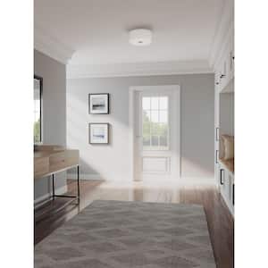 Inspire Collection 13 in. Transitional Brushed Nickel LED Bedroom Drum Shade Ceiling Light with White Linen Shade