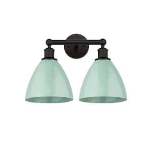 Plymouth Dome 16.5 in. 2-Light Oil Rubbed Bronze Vanity Light with Seafoam Metal Shade
