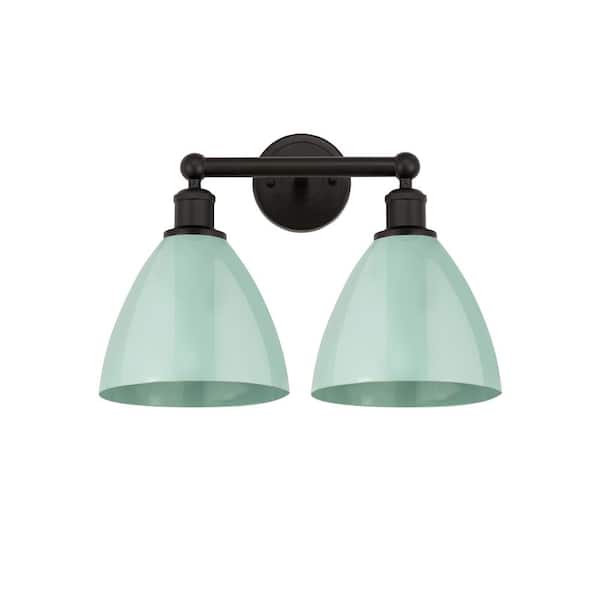 Innovations Plymouth Dome 16.5 in. 2-Light Oil Rubbed Bronze Vanity Light with Seafoam Metal Shade