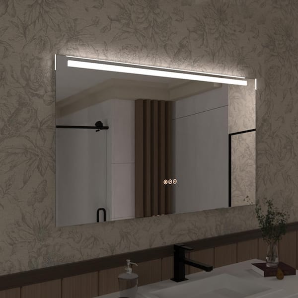 Spring 48 in. W x 36 in. H Rectangular Frameless LED Light Dimmable Anti-Fog Wall Bathroom Vanity Mirror