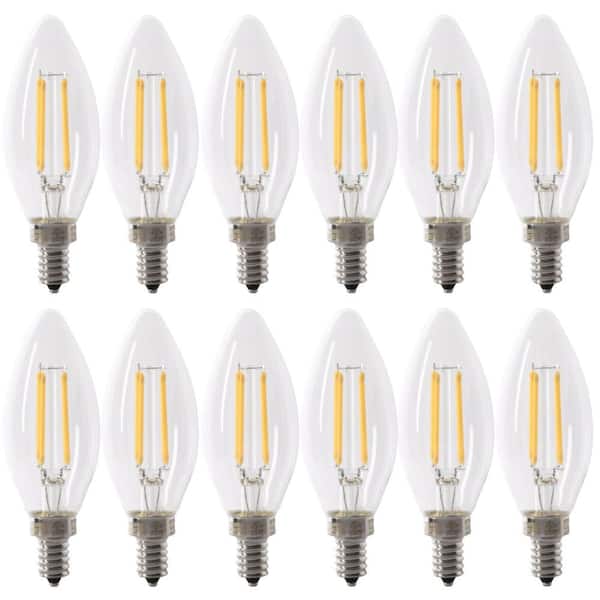 100-Watt Equivalent B10 E12 Candelabra Dimmable CEC Clear Glass Chandelier LED Light Bulb Bright White 3000K (12-Pack)