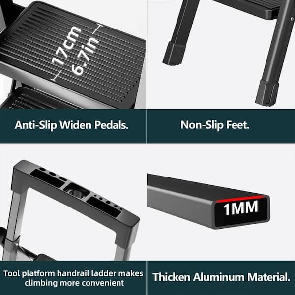 1.8 ft. Steel Portable Step Stool (7 ft. Reach) with Anti-Slip Pedals 300 lb. Load Capacity