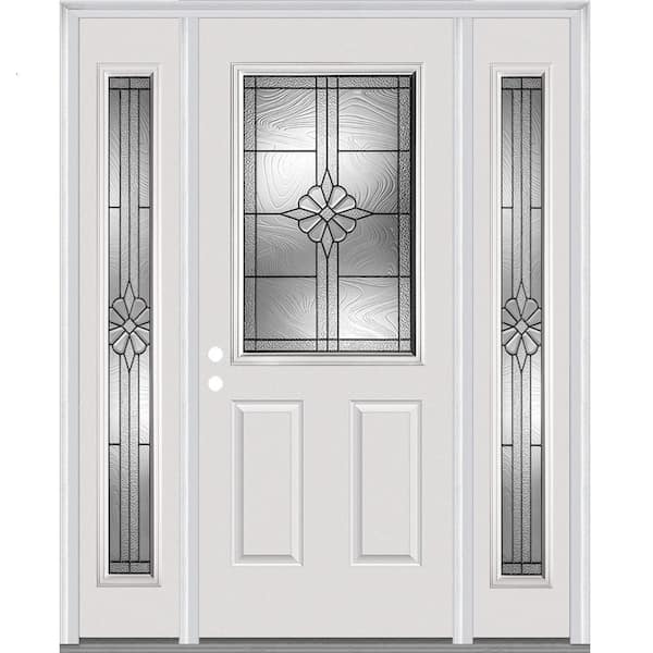 MMI Door 64 in. x 80 in. Dahlia Right-Hand Inswing 1/2-Lite Decorative 2-Panel Primed Steel Prehung Front Door with Sidelites