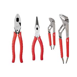10 in. High Leverage Lineman's Pliers with Crimper and Long Nose Pliers & 6 in./10 in. Straight-Jaw Pliers Set (4-Piece)