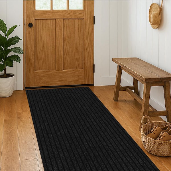 Custom Lengths, Heavy-Duty, Non-Slip, All-Weather,and Stain-Resistant Charcoal Ribbed 2.6 ft. x 6 ft. Utility Runner