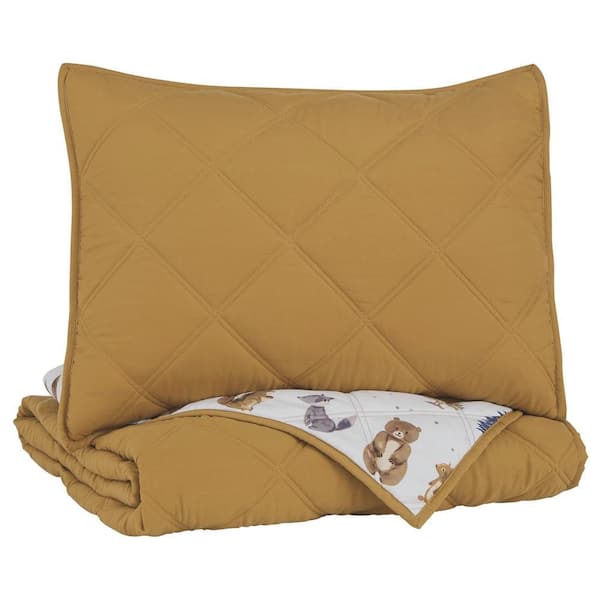 Benjara Diamond 2- Piece Brown Solid Print Microfiber Twin Comforter Set