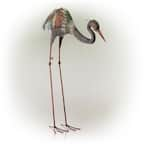 Alpine Corporation 30 in. Tall Outdoor Rustic Metal Bowing Crane Statue ...