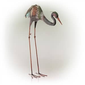 30 in. Tall Outdoor Rustic Metal Bowing Crane Statue Yard Art Decoration