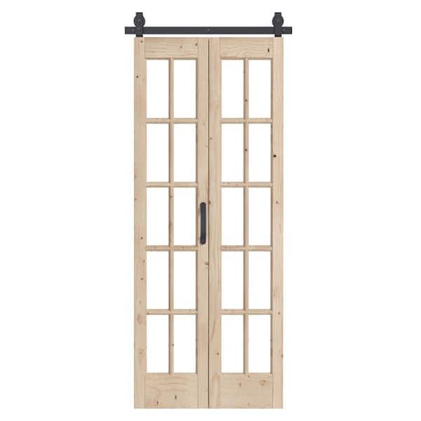 24 in. x 84 in. 1-Lite Pre Assembled Clear Glass Solid Core Wood Brown Bi-Fold Door with Hardware