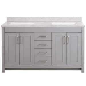 Westcourt 61 in. W x 22 in. D x 39 in. H Double Sink  Bath Vanity in Sterling Gray with Silver Ash Solid Surface Top