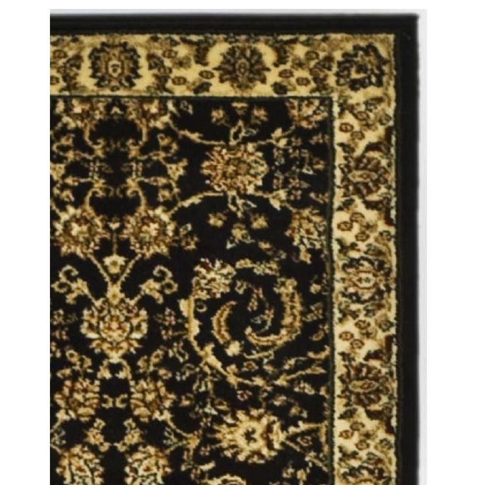 Black Floral Hand-Knotted Synthetic Runner Rug