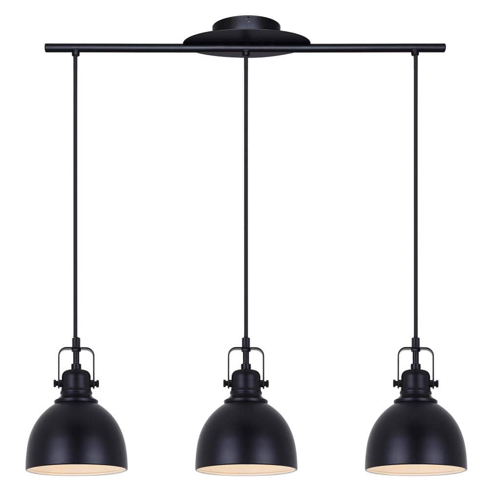Matte Black Glass 3-Light Farmhouse Pendant