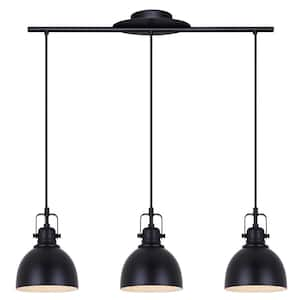 Polo 60-Watt 3 Light Matte Black Chic Pendant Light with Black Metal Shade